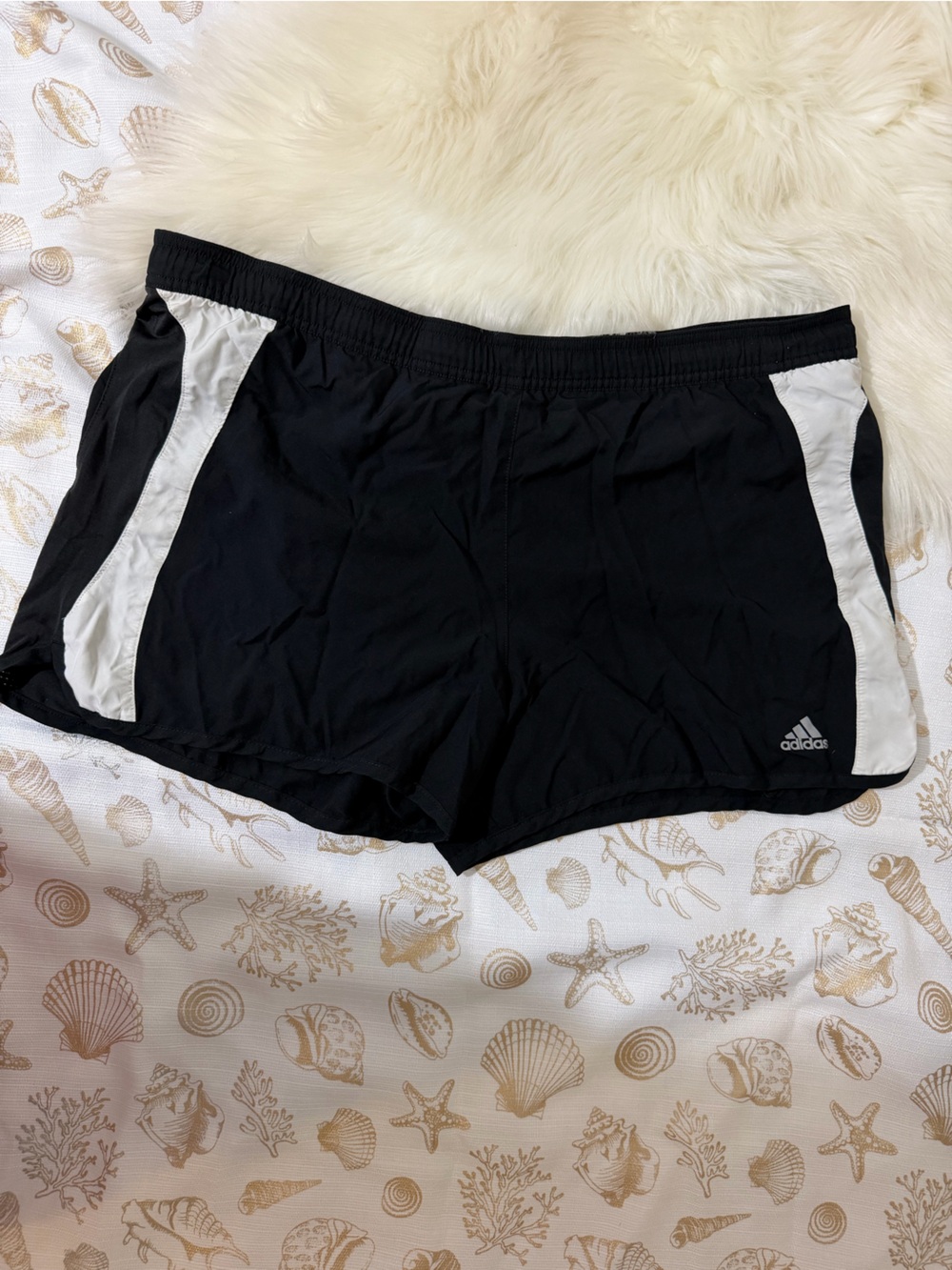 adidas Black Athletic Shorts with White Side Panels running